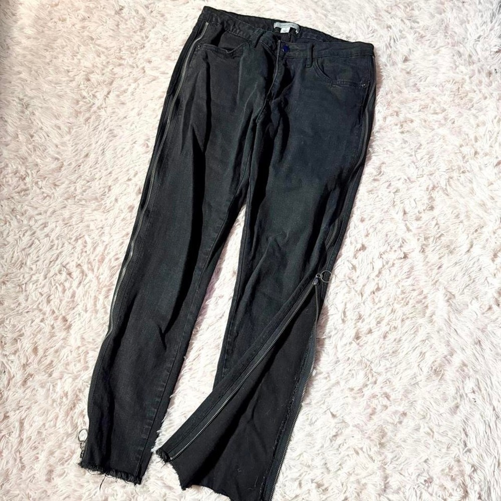 Black Adam Levine Grunge Distressed Zippered Leg Skinny Jeans Womens 11 Punk